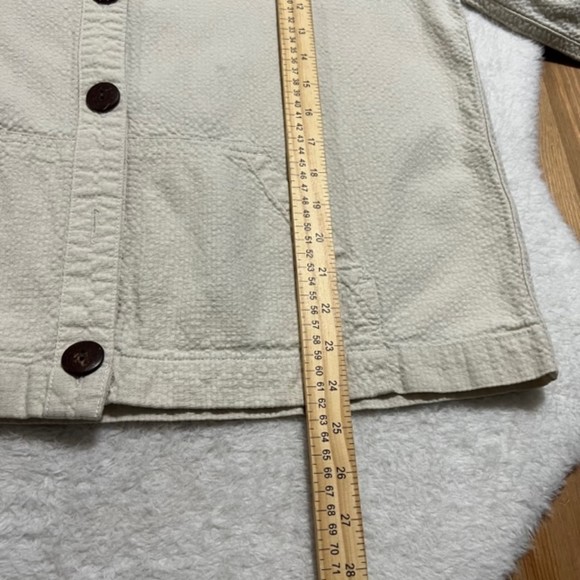 Christopher & Banks Cream Seersucker Button Down LS Hoodie Jacket Size XL - Picture 10 of 10